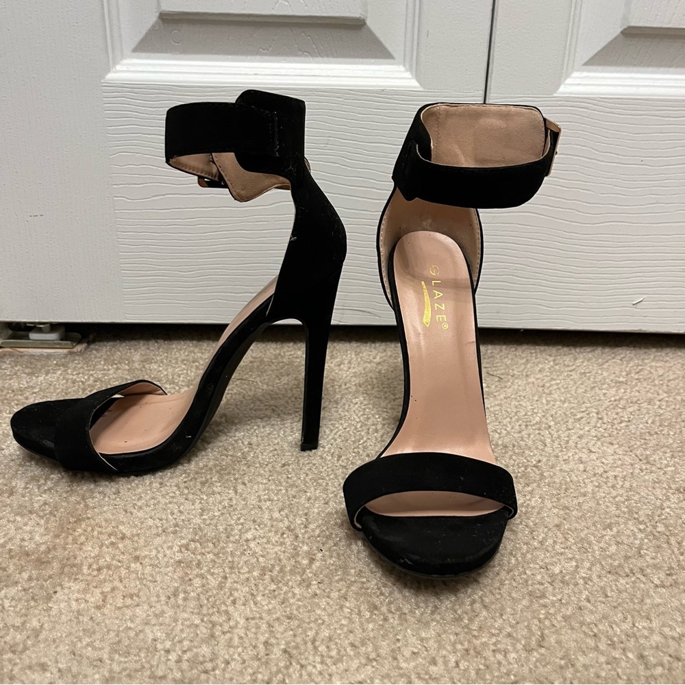 Black Open Toed Heels with Ankle Strap sz 5.5​